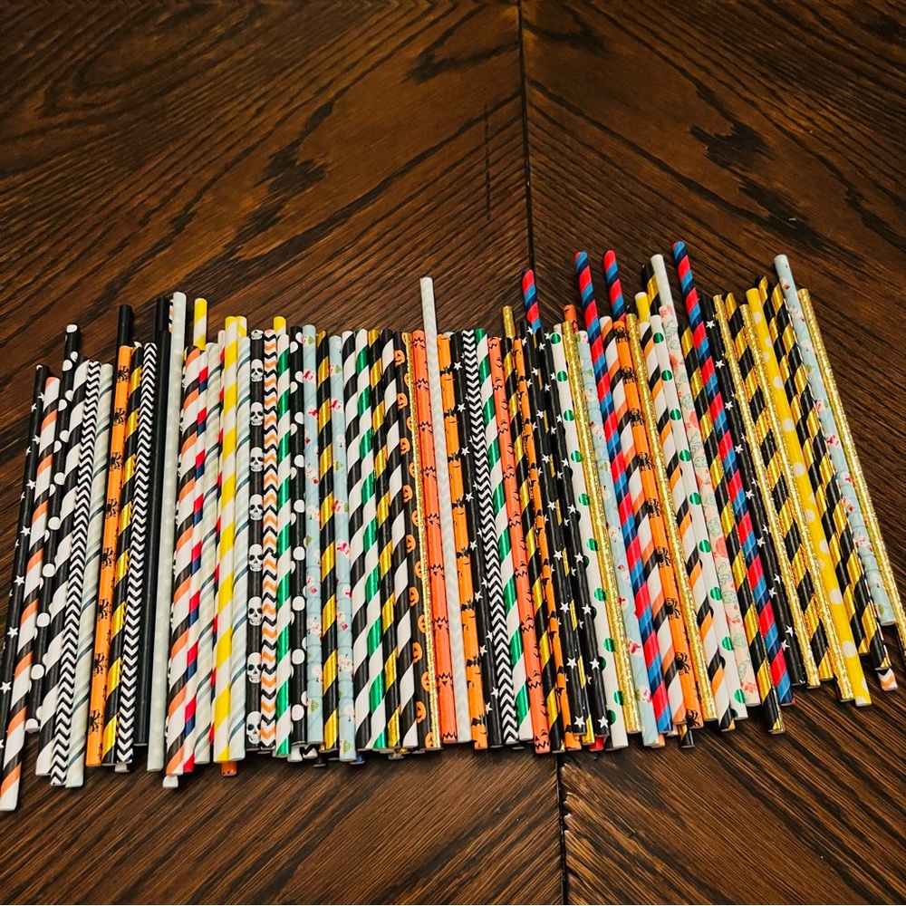 Paper Drinking Straw Lot - 124 Total